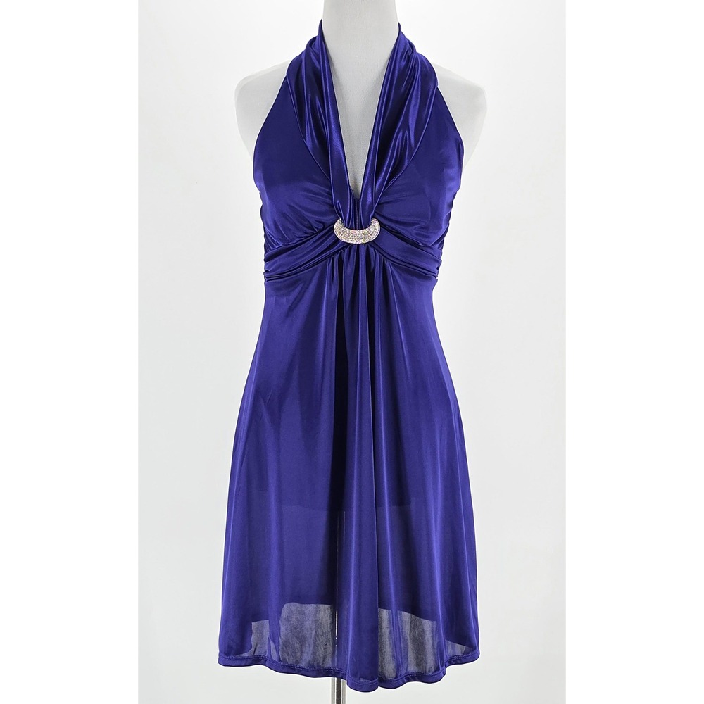 My Michelle Purple Halter Dress Small Cocktail Party Y2K Glam Formal Sheath S